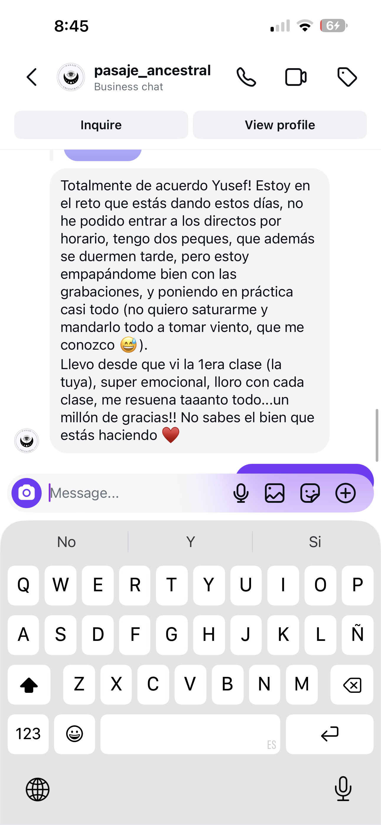 Testimonio de WhatsApp