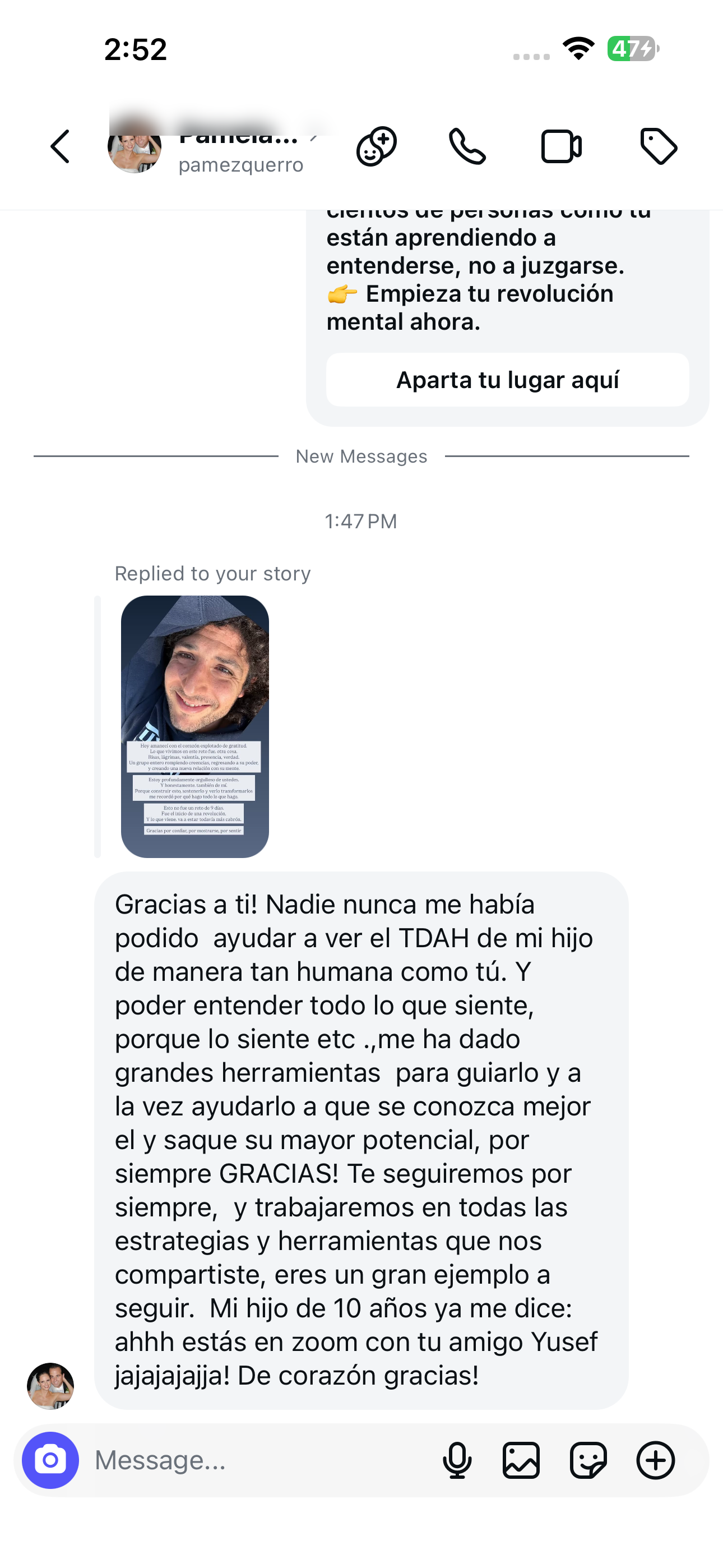Testimonio de WhatsApp