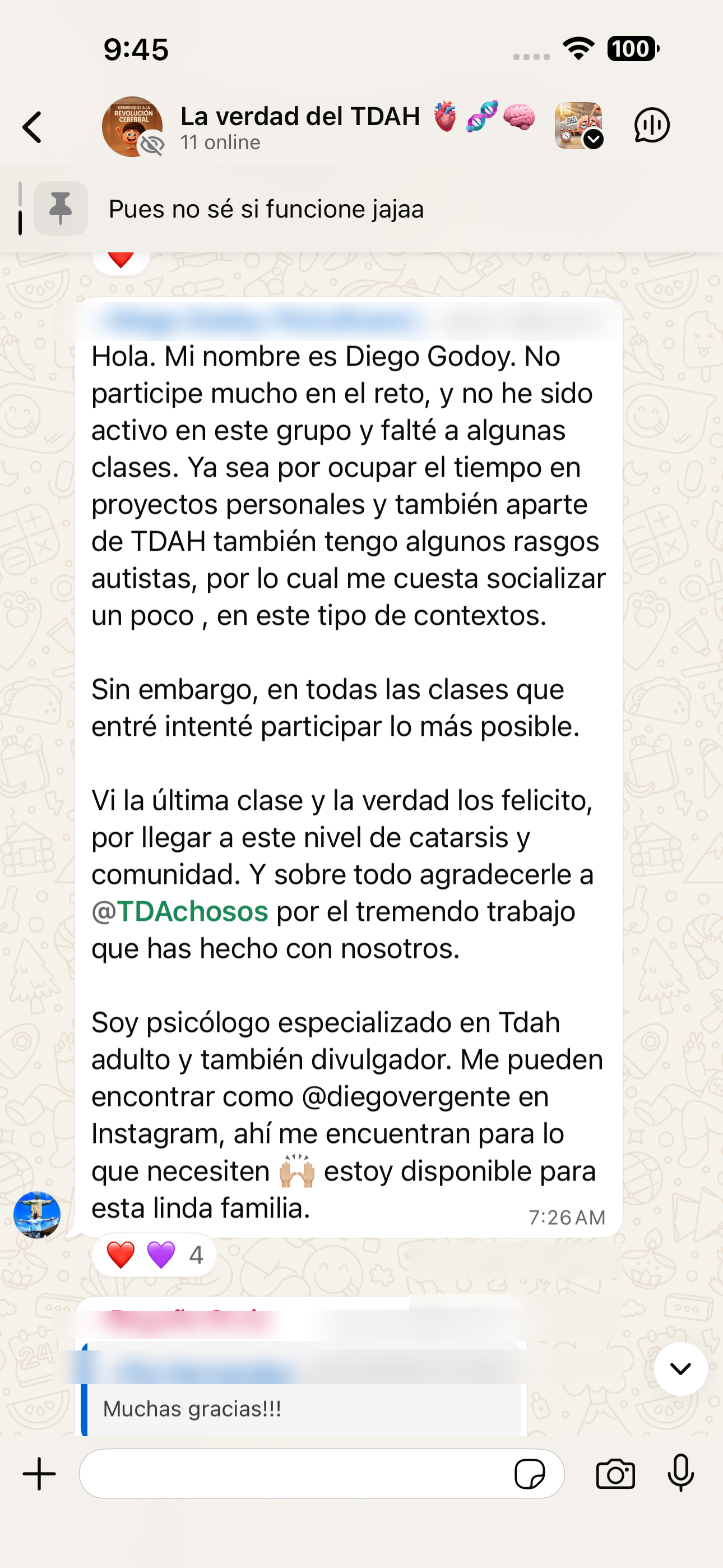 Testimonio de WhatsApp