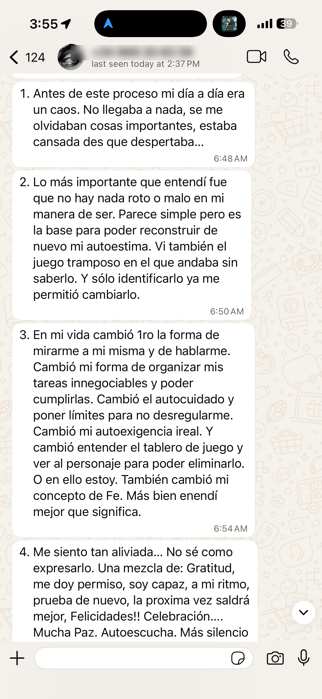 Testimonio de WhatsApp